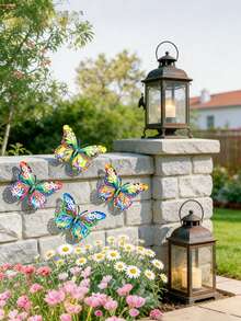 2pcs Colorful Metal Butterfly Decorations, Indoor/Outdoor Garden Wall Decor Butterfly Sculptures, Multicolor Garden Ornaments, Suitable For Walls, Gardens, Patios, Living Rooms, Bedrooms, Balconies, Fences, Artistic Decor, Easy To Hang On Lawns And Fences, Ideal Gift For Family And Friends - A - View 5