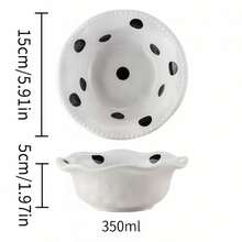 1pc Asymmetrical Hand-Pinched Polka Dot Ceramic Bowl, Large Capacity Double-Ear Bowl, Polka Dot Spoon, Breakfast Yogurt Bowl, Rice Bowl, Double-Ear Soup Basin, Single-Serve Ceramic Tableware, Suitable For Home, Restaurant, Dessert Shop, Office, Gift - Multicolor - View 12