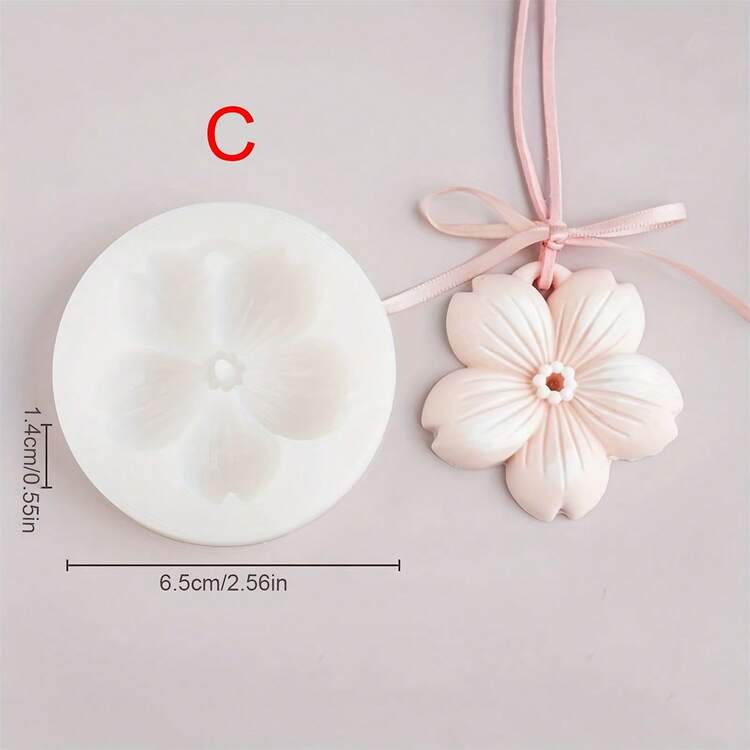 大型山茶花/樱花图案硅胶模具，石膏树脂模具，3D蜡烛石膏模具 - 花朵 - 查看 3