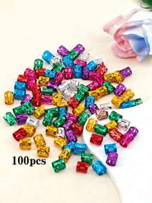 100pcs/50pcs Colorful Dreadlock Hair Rings Hair Extension Buckles DIY Jewelry Accessories Metal Hip Hop Punk Hair Accessories, Claw Clips,Summer,Holiday,Travel, Head Accessories - Multicolor - View 6