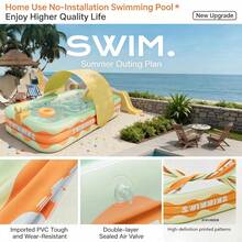 Piscina inflable, piscina familiar de gran espacio con patrón de ola en el borde, tobogán inflable grande, base estable, anti-vuelco, adecuada para natación de verano y entretenimiento al aire libre en el patio trasero, reunión familiar - C - Ver 3