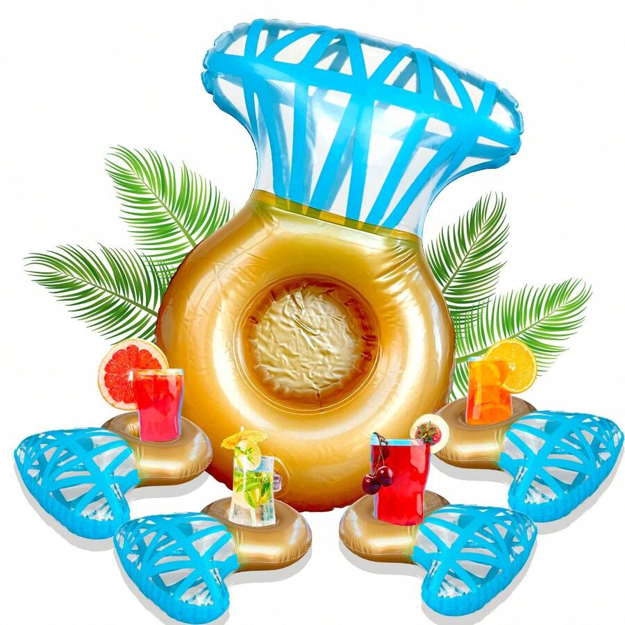 6 Inflatable Ring Cup Holders For Bachelorette Party Beach - Khaki - View 1