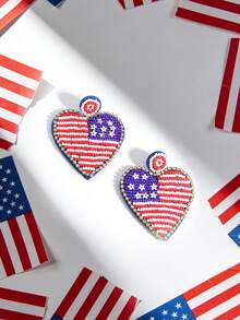 Pendientes con colgante de corazón hecho a mano en rojo, blanco y azul, inspirados en la bandera estadounidense, una declaración de moda para mujeres, adecuados para el 4 de julio, Día de la Independencia y otras festividades - Multicolor - Ver 4