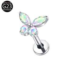 1pc G23 Titanium Internally Threaded 1.0/1.2 Piercing Earring With Butterfly Zirconia Stone, Multi-Color, Suitable For Women's Daily Wear - Butterfly - View 20