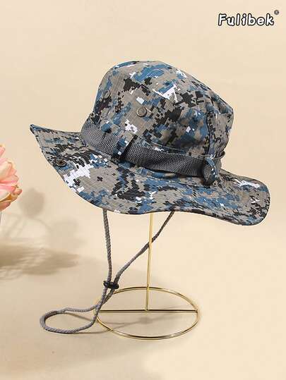 1pc New Camouflage Outdoor Hat, Wide Brim Sun Hat With Drawstring, Suitable For Casual, Hiking, Fishing, Camping, Cycling, Mountaineering, Sun Protection, Windproof, Unisex Bucket Hat
