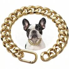 Strong Stainless Steel Dog Collar, Buckle Lock, Gold Cuban Chain Training Collar, Pet Metal Necklace - Silver - View 2