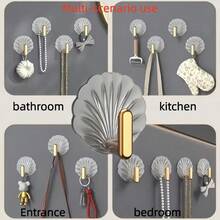 Shell-Shaped Wall Hooks, Multifunctional Drill-Free Hooks For Kitchen, Bathroom, Home Decor, Adhesive Hanging Hooks - Multicolor - View 4