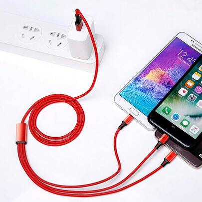 HYUNDAI Nylon Braided 3-In-1 Data Cable, Compatible With Both Apple And Android Phones, Durable And Portable.