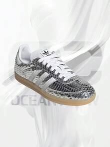 Adidas Samba Patent Snakeskin Silver Metallic (Women's)– Women's Lifestyle Sneakers – Shoes For Woman -Vintage -Spring & Summer-Inspired Running Shoes, Shock-Absorbing Comfort, Gym To Streetwear Casual Wear-Easter Gift–IH9016 - Silver Metallic/Footwear White/Gum Three - 查看 2