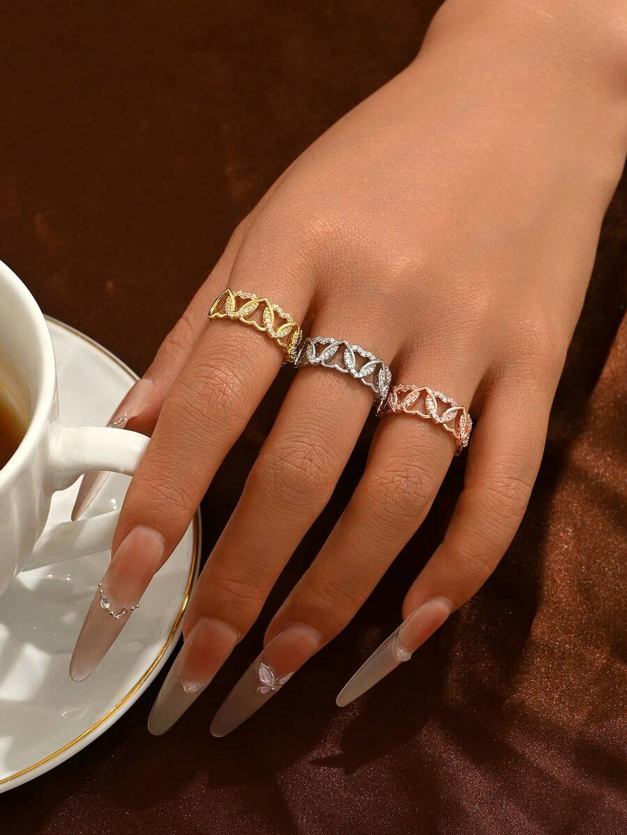 1 chiếc nhẫn đá Zirconia hình trái tim, nhẫn đính hôn hình trái tim thời trang và sáng tạo, thích hợp làm quà tặng trong tiệc cưới. - Trái tim - Xem 1