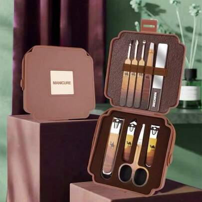 1pc New Chinese Style Gradient Nail Trimming Set With Handbag Style Storage Box, A Set That Meets The Daily Nail Care Needs Of The Whole Family, Suitable For Travel, Home Use, And Can Also Be Given As A Gift To Friends And Family