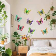 8pcs/Set Colorful Metal Butterfly Wall Art, Vibrant Outdoor Wall Decor, Indoor/Outdoor Metal Craft Decorations, Lively Home Accents - 8pcs Butterfly - View 5
