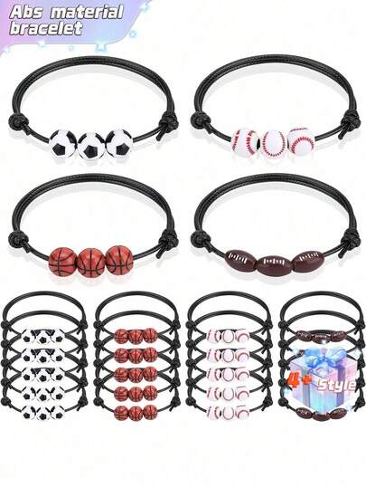 Bộ 24 vòng tay trang trí tiệc thể thao, vòng tay hạt cườm hình bóng rổ, bóng đá, bóng bầu dục, bóng chày, vòng đeo tay điều chỉnh được, thích hợp cho tiệc sinh nhật chủ đề thể thao, quà tặng cho thanh thiếu niên, người lớn, ngày Valentine, đám cưới.