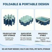 Foldable Above Ground Pool, No Inflation Required & Easy Setup, Sturdy Panel Structure For Stability, Large Capacity For Family Use, Multi-Use For Family, Pets & Outdoor Cooling, Portable Collapsible Design For Compact Storage, Ideal For Backyard, Patio & Garden Summer Water Fun, Durable Leak-Proof Construction, Perfect Outdoor Water Entertainment Equipment For Gatherings & Pet Bathing - 2.6 米 豚藍 免安裝折疊泳池 - 查看 3