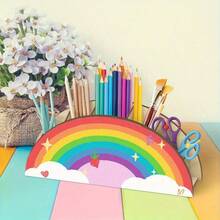 Rainbow Star Semi-Circle Wooden Pen Holder | Art Supplies Brush Scissors Storage Box - A - View 1