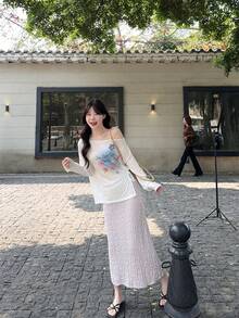 Chân váy chữ A chất liệu dệt họa tiết kiểu Hàn Quốc thanh lịch, tôn dáng và dễ phối đồ. - Màu tím hoa cà - Xem 3