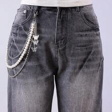1pc Multi-Layer Pearl Waist Chain, Women's Metal Butterfly Chain Belt, Hip Hop Punk Body Chain Accessory - Silver - View 3