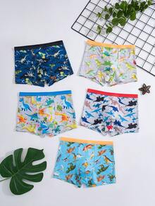 5pcs/Pack Teen Boys' Dinosaur Print Hipster Briefs, Minimalist & Fashionable - Multicolor - View 1