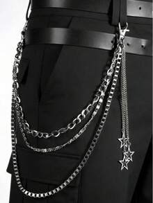 1 时尚嘻哈明星吊坠链裤腰链男士拼接裤链配饰金属盒链个性化朋克腰链 - 銀色 - 查看 2