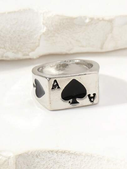 خاتم من الفولاذ التيتاني على طراز أوروبي وأمريكي، خاتم بطاقة البوكر الحظ للرجال