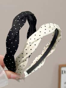1pc Polka Dot Black & White Headband, Elegant French Style Hair Accessory - Multicolor - View 4