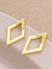 1对创意极简几何镂空菱形耳环，时尚百搭小众设计优雅耳环 - 金色 - 查看 2