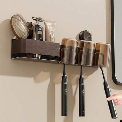 吸盘式牙刷架，浴室壁挂式牙刷和漱口杯收纳架，无需钻孔