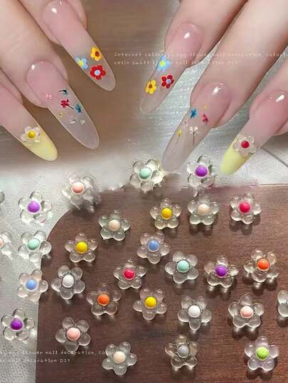 50 chiếc hoa nhỏ trong suốt nhiều màu sắc dùng để trang trí móng tay, phụ kiện trang sức móng tay bằng nhựa 5 cánh tươi tắn và đa năng cho mùa hè.