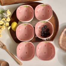 创意草莓陶瓷蘸酱盘，可爱客厅零食碗，高品质调味盘，适合存放调味品、小菜、备料、干果、零食等。 - 粉色 - 查看 10