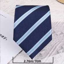 1pc Men's Coffee Striped Polyester Necktie, Collegiate Style Suitable For Daily Use,Accessories,Festival,Gifts - Tie-8203 - View 3