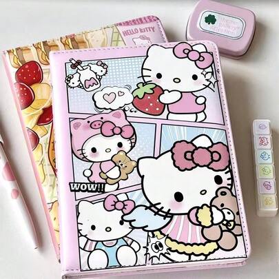 SANRIO 1 cuốn sổ tay A5 bằng da PU dễ thương, giấy dày, nhiều màu sắc, thích hợp làm nhật ký cho học sinh và bạn gái.