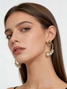 1对经典几何耳钉，时尚百搭 - 彩色 - 查看 2