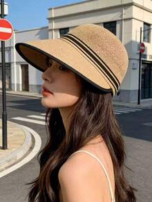 新款女士春夏宽檐帽，带头带，时尚百搭，户外旅行防晒 - A - 查看 2