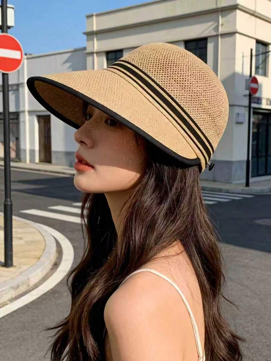 新款女士春夏宽檐帽，带头带，时尚百搭，户外旅行防晒