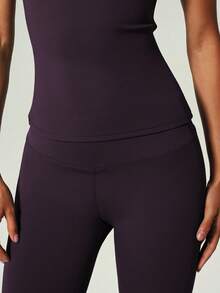 UONNOU Peach Butt Lifting Workout Set, Crew Neck Fitted Short Sleeve Top & Leggings - Purple - View 5
