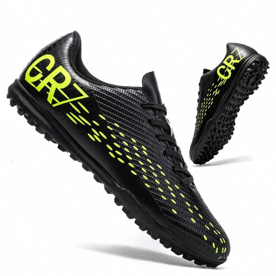 男士足球鞋，男女通用室内足球鞋，五人制足球鞋，人造草训练足球鞋 - 黑色 - 查看 1