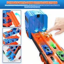 二合一儿童双轨赛车玩具，可折叠集装箱卡车设计，可收纳6辆合金小车，一键发射，儿童轨道玩具，男孩玩具车，生日/节日礼物 - 彩色 - 查看 9