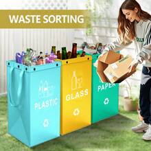 3pcs/1pc Set Reusable Polished Garbage Bins, Suitable For Bedroom, Kitchen, Office - Light Blue + Yellow + Grass Green - View 4