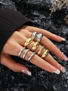 Bộ nhẫn hở đốt ngón tay hình học bằng kim loại - Nhẫn hình học hợp thời trang - Xem 6