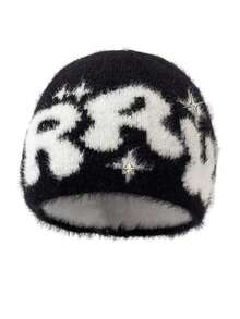 1件装 女士新款可爱街头字母刺绣毛绒猫耳保暖耳罩针织帽 - 仿貂絨RRW - 查看 5