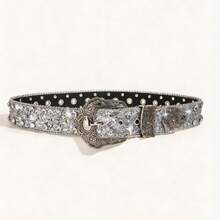 1pc Women's Western Cowgirl Style Rhinestone Embellished Y2K Waist Belt, Suitable For Daily, Party And Gathering - Silver - View 2