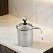 Stainless Steel Milk Frothing Pitcher With Lid, 400ml/800ml Milk Frother Jug With Handle For Coffee, Cappuccino & Latte - Silver - View 5
