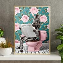 1pc, Canvas Wall Art, Framed Wall Art, Fun Zebra On The Toilet Poster, Tropical Plant Bathroom Art, Pink Poster, Zebra Reading The Newspaper, Bathroom And Toilet Animal Decor, Modern Aesthetic Decor, Apartment Decor, Stylish Home Decor, Room Decor Aesthetics, Dorm Room Decor, Living Room Decor, Bathroom Decor, Kitchen Decor, Decorative Gifts, Housewarming Gifts - Zebra - View 8