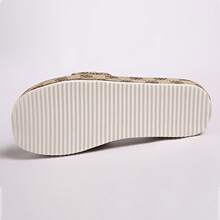 1 par de sandalias planas deslizantes de unicolor elegante con cadena de metal y tela, adecuadas para uso al aire libre en primavera y otoño - Camel - Ver 6