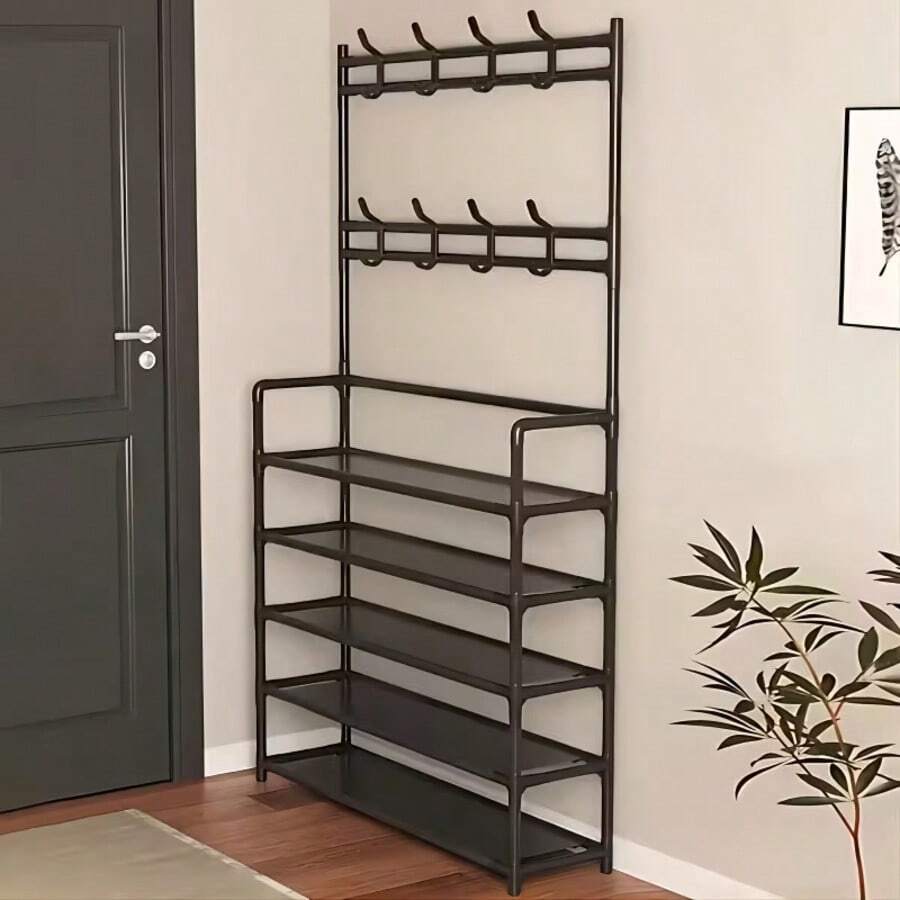 5-Tier Stainless Steel Shoe Rack - Space Saving, Easy Assembly, Multifunctional Coat Rack, Durable Design, Minimalist Style, Bedroom Decor, Modern Multipurpose Hanging Organizer, Can Be Used As Hat Rack, Shoe Rack, Portable Wardrobe, Luggage Rack