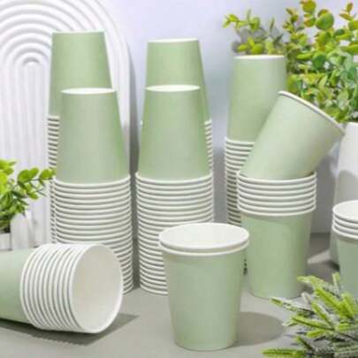 Bộ 12 cốc giấy, cốc tiệc, cốc giấy màu xanh lá cây nhạt, cốc đựng đồ uống lạnh và cà phê, đồ dùng uống cho tiệc tùng, thích hợp cho tiệc sinh nhật, đám cưới, Ngày của Mẹ, tiệc ăn mừng World Cup.
