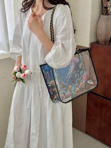 Transparent Beach Bag, New Netizen Popular Small Shoulder Bag, Fashion Handbag Tote Bag For Summer - Black - View 4