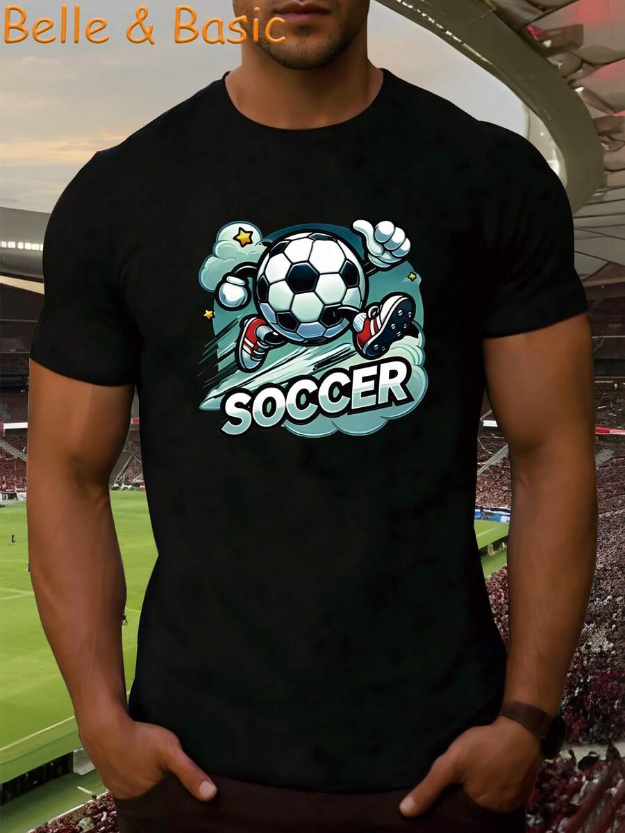 Minimalist 180g Soccer Ball Character T-Shirt For Football Lovers, Black White, Unisex, Sizes S-3XL, Urban Streetwear Style - Black - View 1