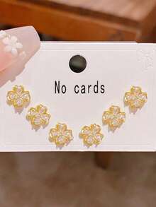 Summer 6pcs Set: 14K Gold Plated, Vintage Elegant, 5A+ Grade Zirconia Inlaid Copper Clover And Heart Design Women's Earrings. - Multi-color 6-piece Set - View 15