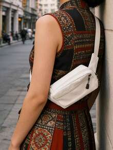 纯色尼龙面料时尚迷你纯色帆布多功能简约旅行胸包，女士时尚手机袋零钱包 - 白色 - 查看 8